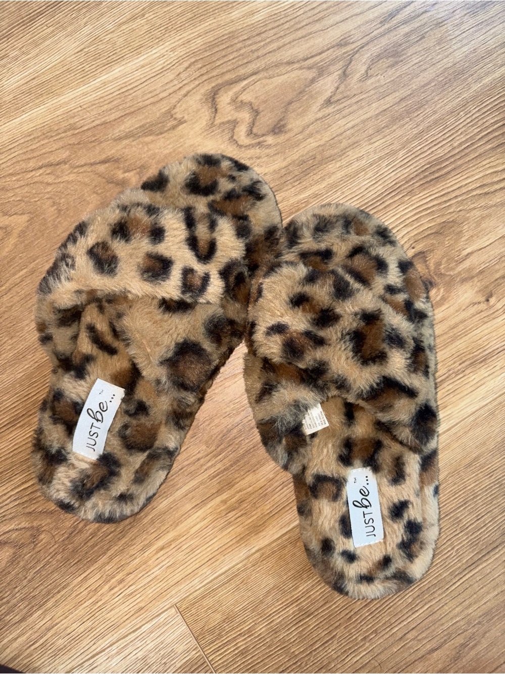 just be Leopard Print Faux-Fur Slide Slippers - Brown/Black